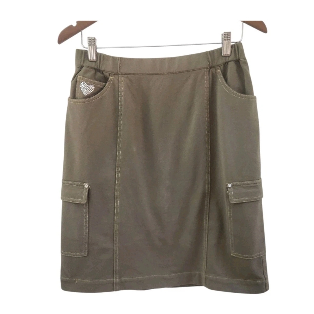 Quacker Factory Dream Jeannes Cargo Skort Size S Green Pull On Stretch